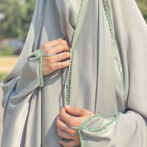 Crystal Flow-Mint green abaya with crystal beads
