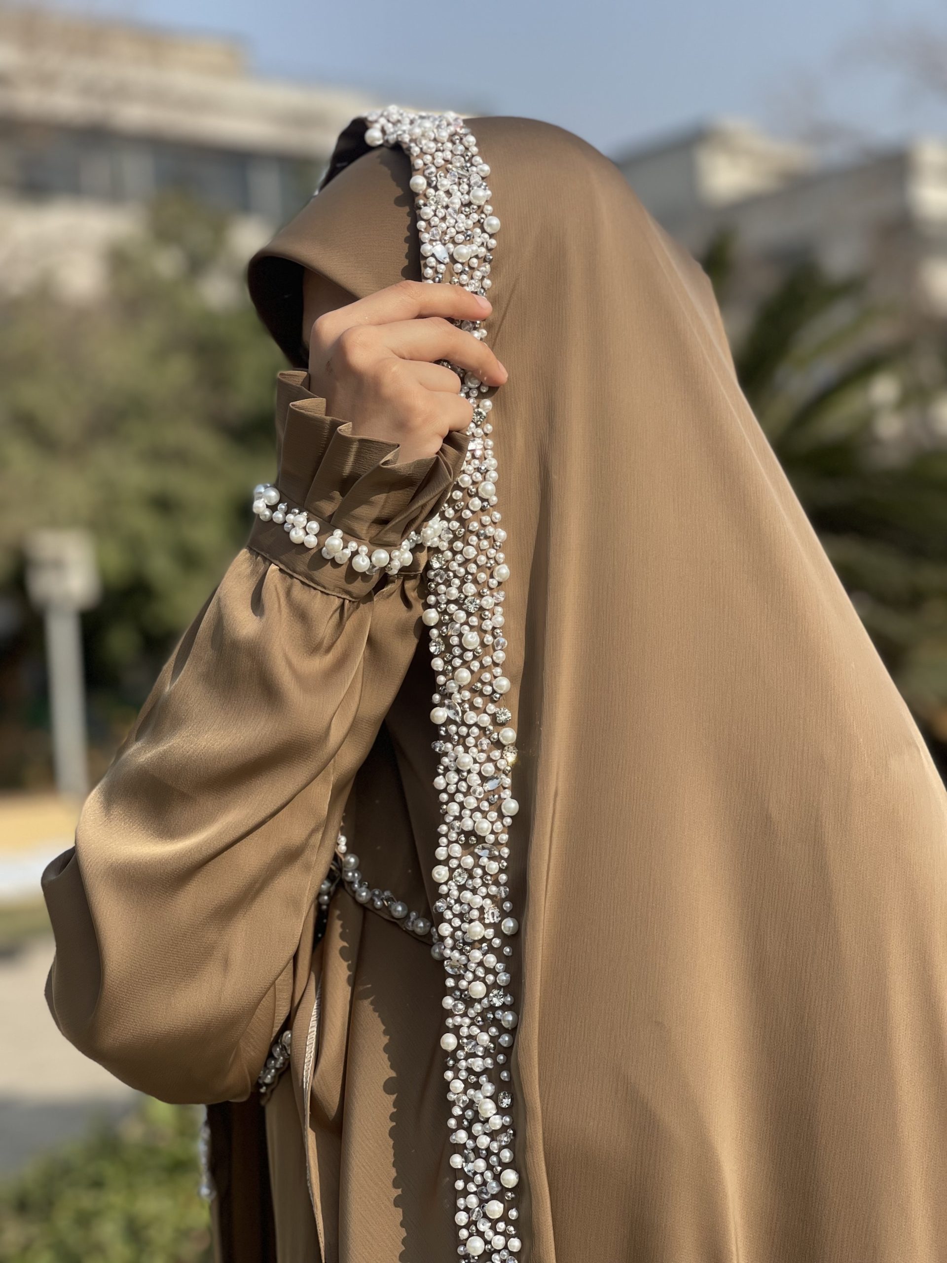 Light Brown Nikkah Suit-a Set of Soft and Beaded nikah suit for your special day - Image 2