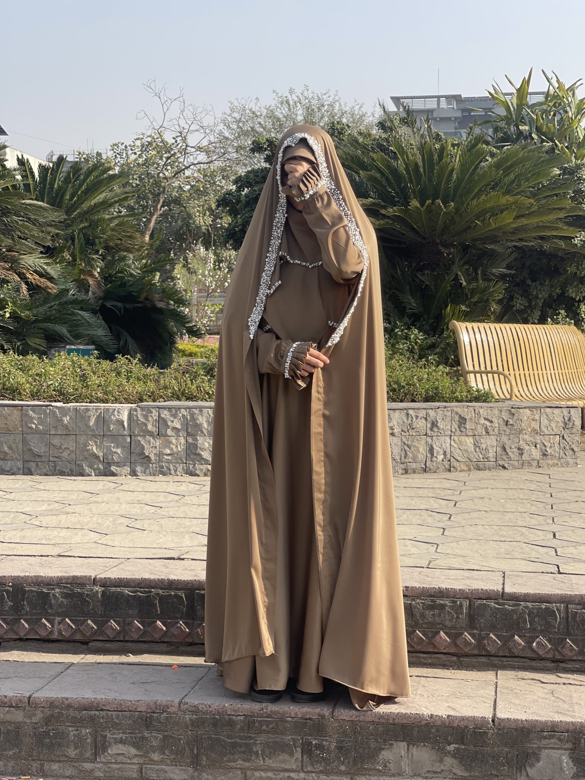 Light Brown Nikkah Suit-a Set of Soft and Beaded nikah suit for your special day - Image 3